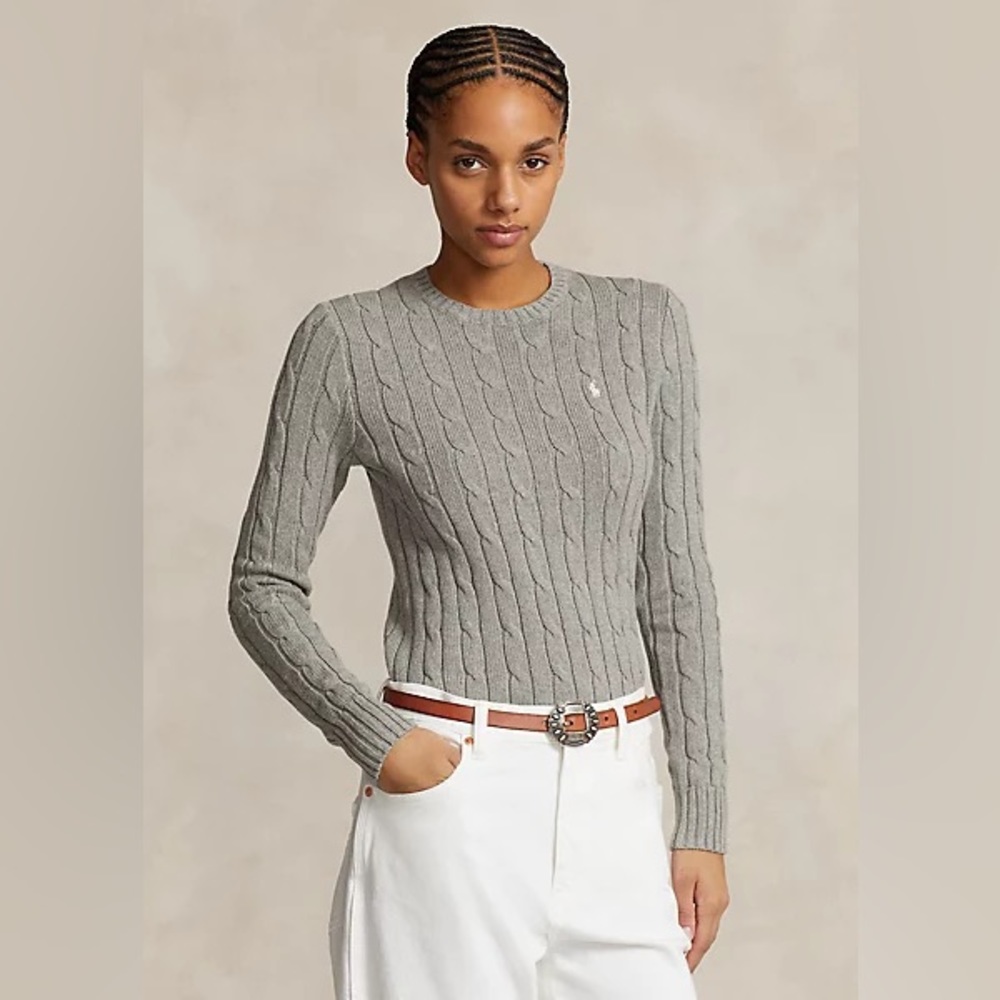 Polo Ralph Lauren Cable-Knit Cotton Crewneck Sweater in Dark Red